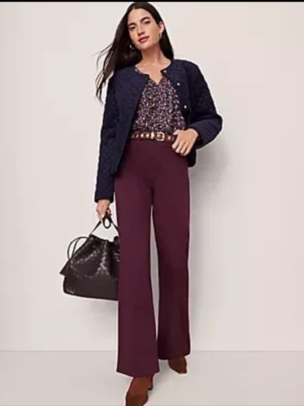 Ann Taylor Weekend Burgundy Flare Pants Size 8 Stretch Wine Bootcut